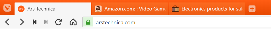 Vivaldi browser's tab bar with one active and two hibernated tabs.