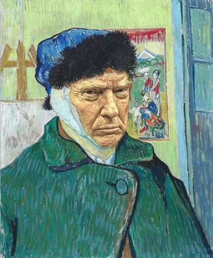 La cara de Trump plasmada en el autoretrato de Van Gogh y su oreja vendada