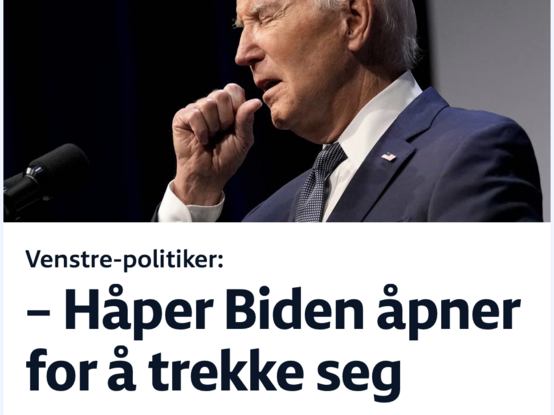 NRK i dag. Bilde av en gammel mann, president Biden. Tekst: 