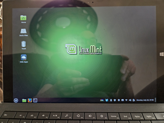 Linux Mint running on Microsoft Surface Pro tablet.