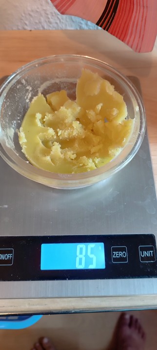 Weighting the cannabutter: 85 g