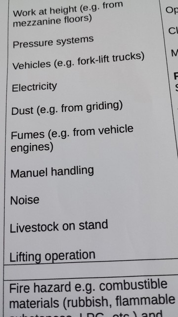 picture of a risk assessment form.
with a typo for manual handling.