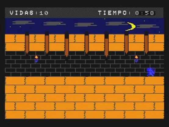 Retro video game screen with a pixelated ninja character, labeled 